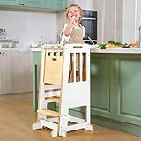 WINGYZ Toddler Tower – Adjustable Step Stool Helper for Kids 18M–6Y, Kitchen Learning Stool with Safety Rail, 3-Height Adjustable, Sliding Door, Full Support Foot, Wooden Updated Design, White