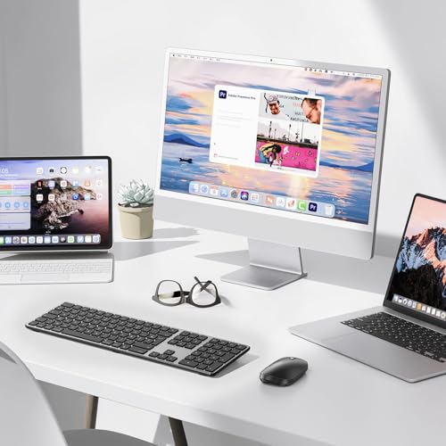 OMOTON Bluetooth-toetsenbord voor Mac, draadloos toetsenbord, oplaadbaar, meerdere apparaten, met 3 bluetooth-kanalen voor Apple Mac Pro/MacBook Air, iMac, AZERTY Frans, donkergrijs - Afbeelding 5