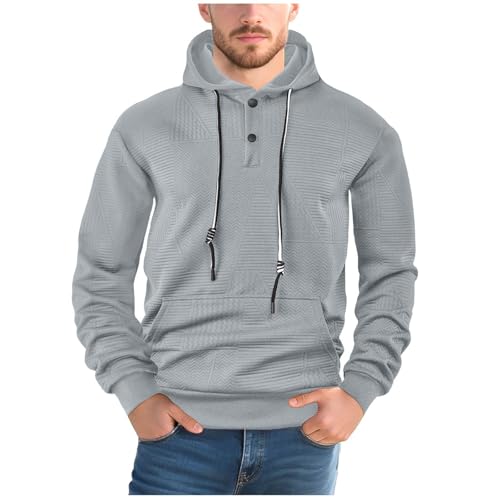 Hoodies for Men Solid Color Drawstring Button Sweatshirts with Pockets Fall Casual Long Sleeve Loose Sweatshirt