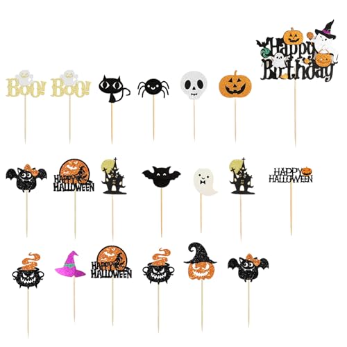 Fyfjur 21 pièces Décoration pour gâteau d'Halloween, Happy Halloween Happy Birthday Décoration pour gâteau, Décoration pour cupcakes et muffins pour accessoires de décoration de fête
