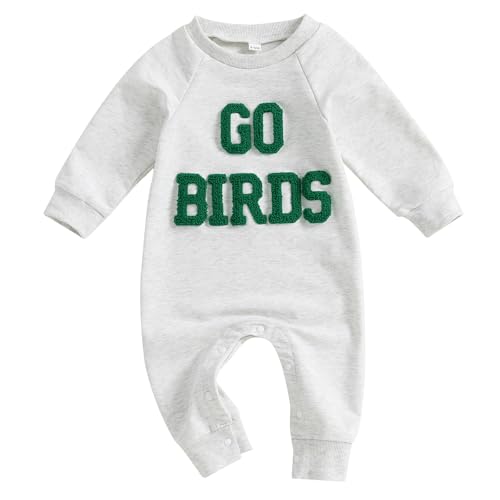 Newborn Baby Boy Girl Football Outfit Go Birds Embroidery Romper Long Sleeve One Piece Jumpsuit Fall Winter Clothes