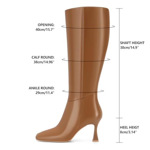 Image of Dsevht Black Leather Knee High Boots for Women Stiletto Kitten Heeled Sexy Boots Square Toe and Side Zipper Design Fashion Dress Boots