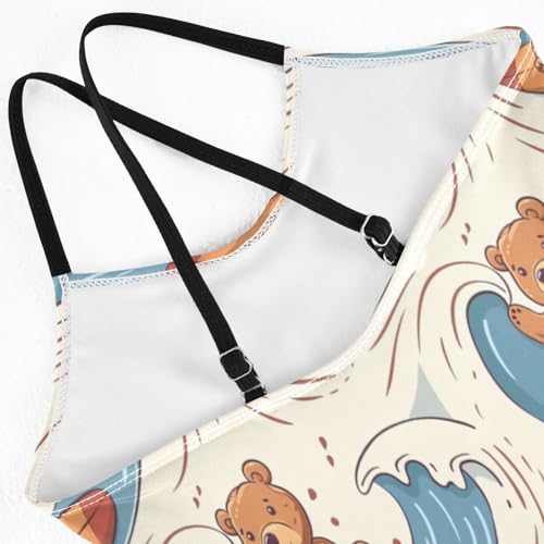 Bear Surfing on Beach Girls One-Piece Swimsuit Beach Bathing Suit4