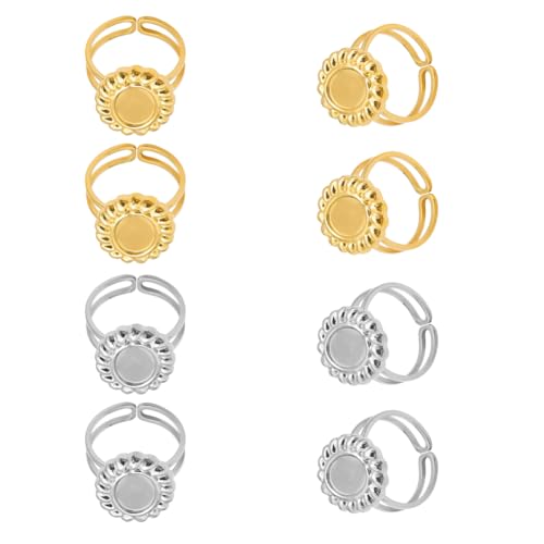 UNICRAFTALE 8Pcs 2 Color 304 Stainless Steel Sun Open Cuff Ring Settings with Oval Tray Metal Ring Blanks Cabochon Ring Base Settings Blanks DIY Bezels for Ring Jewelry Making
