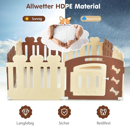COSTWAY 8 Panel Laufstall für Hunde, Welpenauslauf 60cm hoch, Hundelaufstall mit Tür, Wetterfest für Wohnung & Garten, Haustierlaufstall HDPE Kunststoff, Laufgitter Haustier