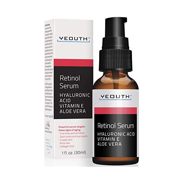 Retinol-Serum-25-with-Hyaluronic-Acid-Aloe-Vera-Vitamin-E-Boost-Collagen-Production-Reduce-Wrinkles-Fine-Lines-Even-Skin-Tone-Age-Spots-Sun-Spots-1-fl-oz-Yeouth--1oz YEOUTH Retinol Serum for Face with Hyaluronic Acid Face Serum for Women, Hydrating Serum, Retinol for Face, Suitable for All Skin Types 1oz