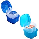 Hekkeyla Denture Bath Case, 2 Pack Travel Portable False Teeth Cup with Strainer, Denture Cup Kit Container for Complete Cleaning Care (Light...