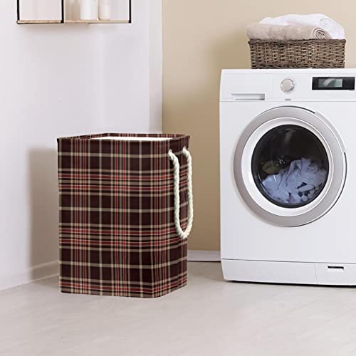 Panier à linge imperméable à carreaux café avec poignée