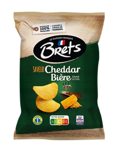Brets Patatas fritas con sabor a cerveza sin alcohol y cheddar de 125 g, hechas con 100% patatas francesas fabricadas en Francia, sin conservantes, sin MSG añadido