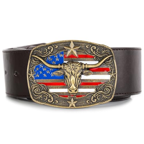 Image of Cowboy Belt Buckle for Men Western Cowgirl Rodeo Longhorn Bull Belt Buckles
