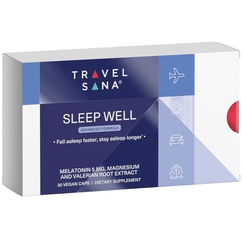 Sleep Aid & Jet Lag Support for Travel | Valerian Root Extract, Melatonin 5 mg & Magnesium | Natural Sleep Supplement for Adults | Travel Essentials | Sleep Well | 30 Vegan Caps