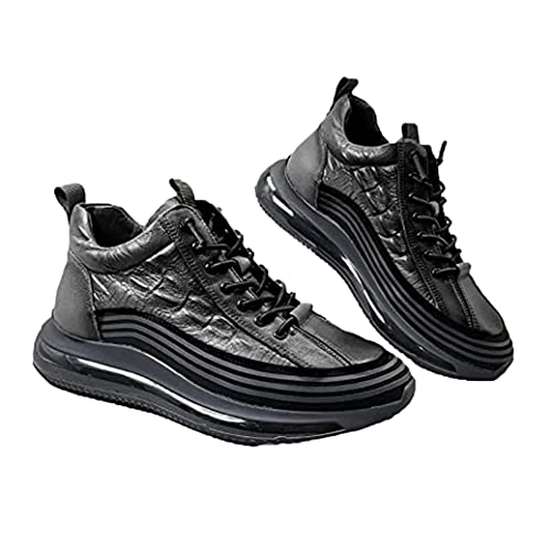 RZDYSQ Men's Cowhide Crocodile Print Sneakers, Soft Leather Height Lifting Non-Slip Casual Comfortable Shoes, Men's Casual Sneakers (Black,US-8.5)