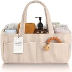 PUTSKA Baby Diaper Caddy Organizer for Changing Table – Stylish Nursery Storage Basket, Newborn Essentials, Baby Shower Gifts and Registry Must-Haves for Boy or Girl, Car Diaper Caddy, Corduroy Cream