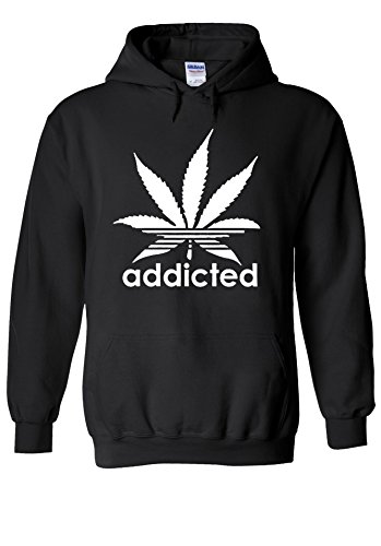 PatPat Store Addicted Cannabis Weed Logo Novelty Black Men Women Unisex Hooded Sweatshirt Hoodie-M
