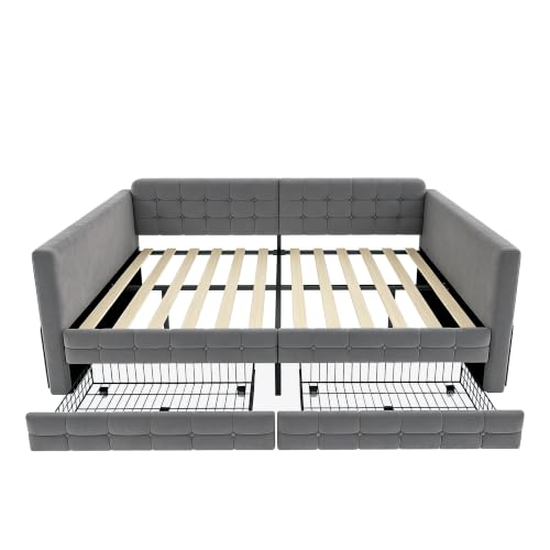 Sofá cama 140x190 cm tapizado en cuadros clásicos con cajones deslizantes y estantes Idemon 6
