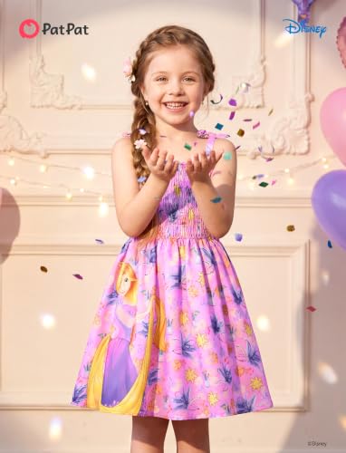 Image of Disney Princess Frozen Elsa Minnie Stitch Toddler Girl Dress Bow Tie Straps Smocked Summer Outfit Birthday Party Clothes 2-9Y