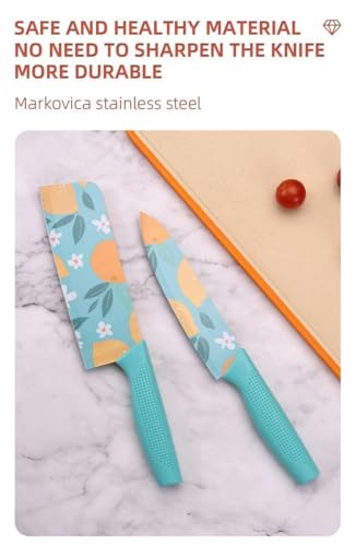 Image of 3-Piece Kitchen Knife Set, High Carbon Stainless Steel, Non-Slip Handle, with Blade Cover, for Professional Use (Color Coating)