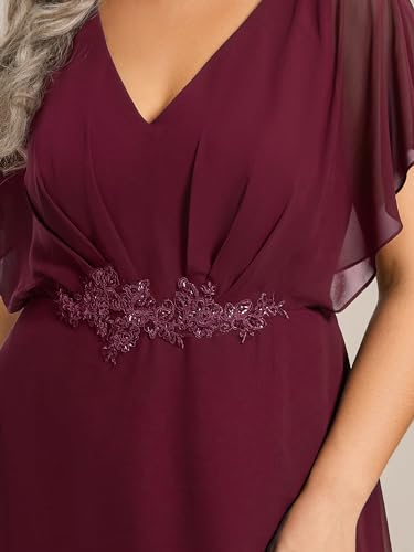 Image of Ever-Pretty Plus Women's V Neck Applique Plus Size Wedding Guest Dress Short Sleeves Maxi Formal Dresses