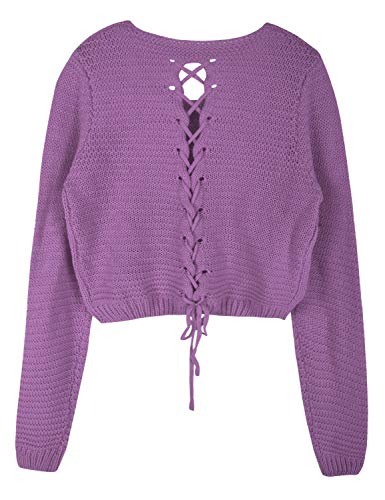 Image of PrettyGuide Women's Sweater Long Sleeve Eyelet Cable Lace Up Crop Top