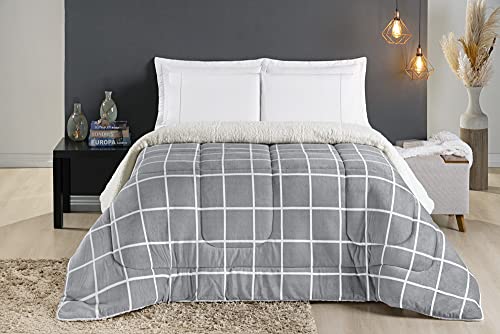 Edredom Queen Coberdrom Sherpa e Flannel Manta 100 Austin Cor:Cinza