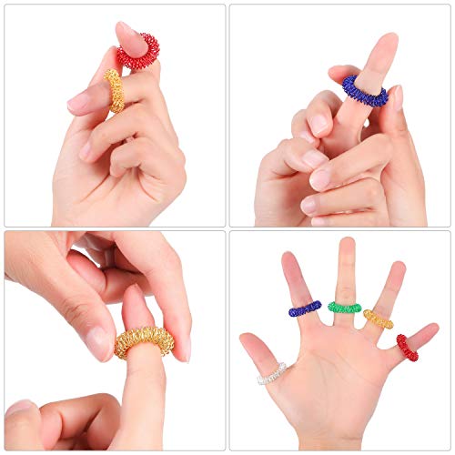 50 Pieces Acupressure Rings Spiky Sensory Finger Rings, Spiky Finger Ring Acupressure Ring Set For Teens, Adults, Silent Stress Reducer And Massager (Red, Blue, Green, Gold, Silver) #TOP2