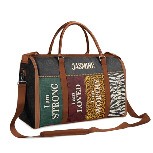 Travel Duffle Bag - Personalized Leather Foldable Travel Bag First Bump, Gifts For Dad, Mom On Father's Day, Christmas, Birthday (Fabric, I Am Strong Black)4