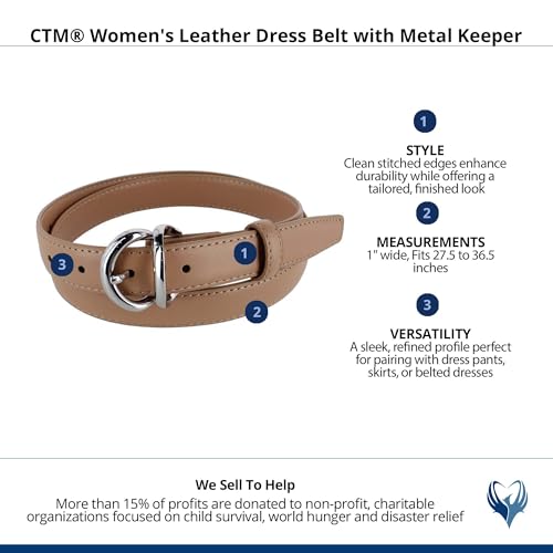 CTM Women's Leather Dress Belt with Metal Keeper4