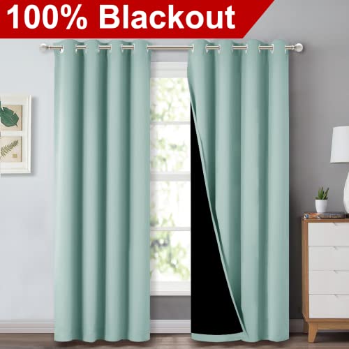 Image of NICETOWN Aqua Blue 100% Blackout Curtain Set, Thermal Insulated & Energy Efficiency Window Draperies for Guest Room, Full Shading Panels for Shift Worker and Light Sleepers, 52W x 84L, 2 PCs