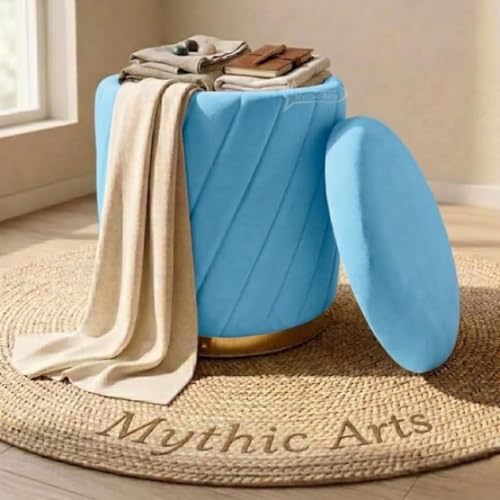 Image of Mythic ArtsRound Upholstered Sitting Stool & Footrest Velvet Storage Ottoman Pouffe13 X 13X 16 inch | Versatile Puffy for Living Room, Bedroom, and Office ? Chic Home Furnishings & Dcor RED