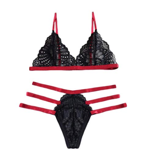 Ensemble de lingerie sexy en dentelle noire avec soutien-gorge, culotte et jarretière ajustable