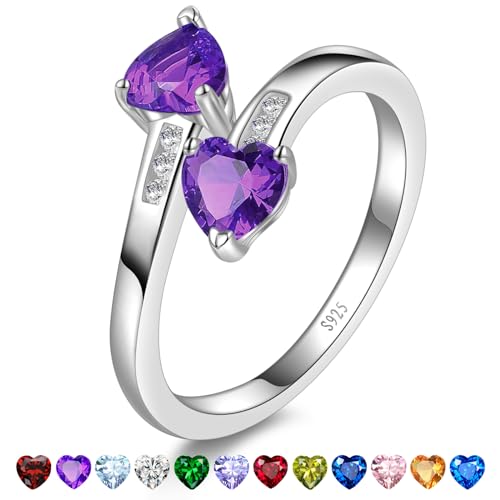 Yaresul Adjustable Amethyst Ring for Women Heart Promise Ring 925 Sterling Silver February Birthstone Women Open Ring Stackables Statement