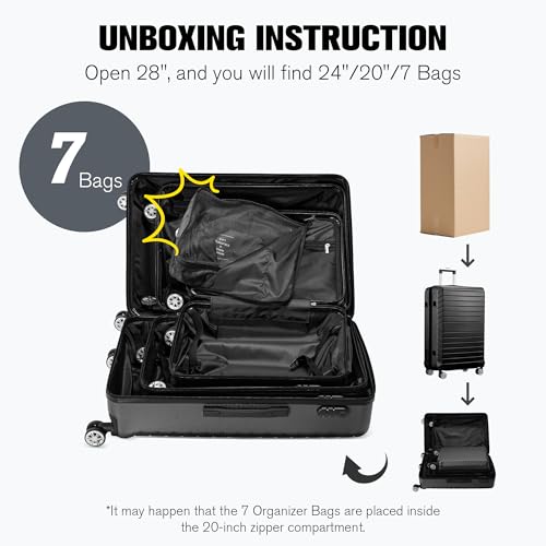 10 Piece Luggage Sets, 3 Piece Suitcase Set, 20 Carry on Luggage, 24 and 28 Checked Luggage with 7PC Packing Cubes image 3