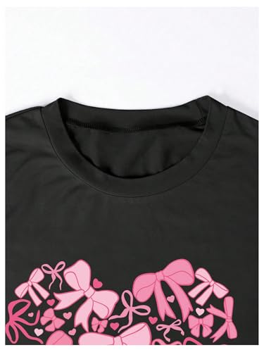 SweatyRocks Girl's Bow Heart Graphic Tees Short Sleeve Crew Neck Ruched Y2K Cute T Shirts3