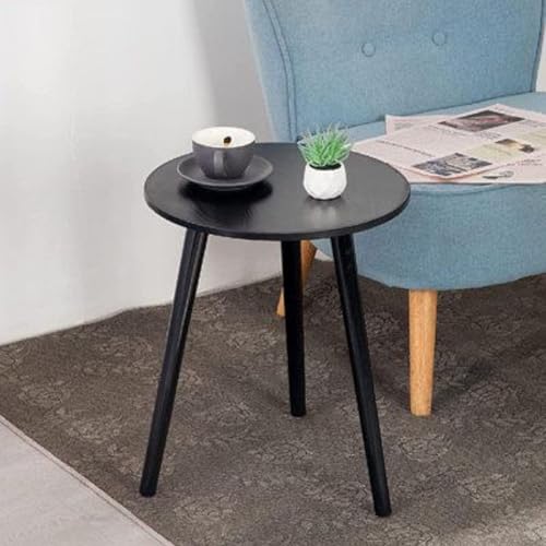 Image of END Table Side Table, Round Solid Wood End Table Coffee Table Flower Stand Small Spaces, Easy Assembly Modern Bedside Table (Full Black)