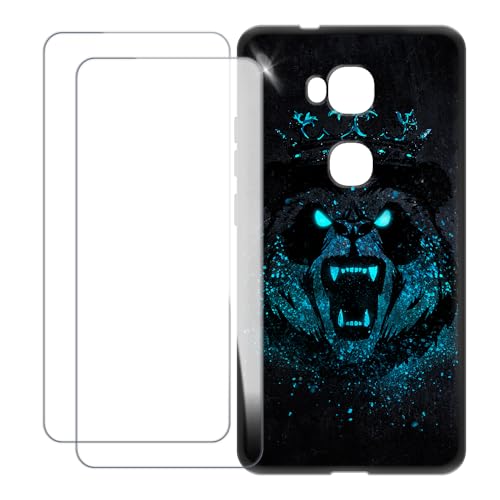 UOGNADGD Compatible with Huawei GX8 Case Colorful Custom Cover with 2 Pack Tempered Glass Screen Protectors - Shockproof Scratch-Resistant (Angry Panda)