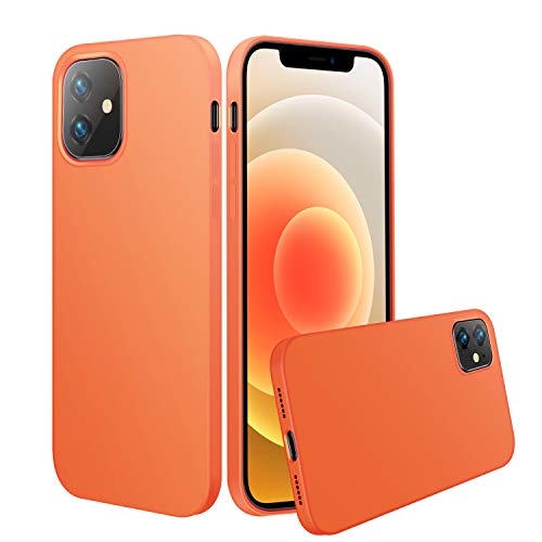 LZEB Silicone Case Compatible with iPhone 12 Mini Case 5.4 inch 2020, Liquid Silicone Phone Case (with Microfiber Lining) Designed for iPhone 12 Mini (Kumquat)