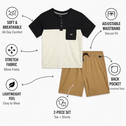 Image of Volcom Toddler Baby Boy Shorts Set - 2 Piece Short Sleeve Graphic Tees and Tech Stretch Shorts for Boys Infant Summer Clothes