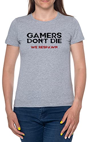 Chiusura: nessuna chiusura Enigmae Gamers Dont Die We Respawn T-Shirt da Donna Manica Corta Grigio Women Grey Tee XS