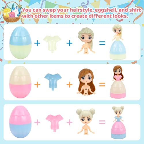 Manaror 12PCS Pre Filled Easter Eggs Gifts for Kids with Transforms into Princess Toys Easter Basket Stuffers Easter Eggs Hunt Easter Party Favor Prize Classroom Rewards Toys for Girls — view 2
