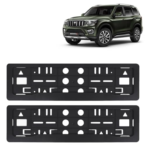 Image of KINGSWAY Scorpio N Car Number Plate Frames for All 2022 Onwards Models of Mahindra Car Registration Plate Holders, Black Licence Plate Covers (Front and Rear), Universal Size 51.5 x 14.5 cm