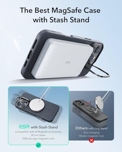 Image of ESR for iPhone 16 Pro Max Case, Silicone Case with Stand, Compatible with MagSafe, Built-in Camera Stash Stand, Magnetic Phone Case for iPhone 16 Pro Max, Cloud Series, Black