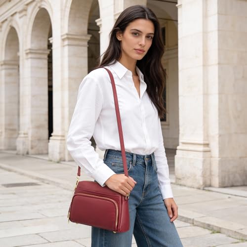 Image of Kattee RFID Genuine Leather Crossbody Bag for Women Small Purse | Top Grain Pebbled Leather. Compact Size. Built-in wallet. Anti-theft design for security. Ideal for daily, travel & work