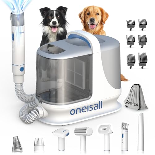 oneisall Dog Grooming Vacuum, 13000Pa Powerful 3L Dust Cup Pet Vacuum with Clipper Nail Grinder & Shedding Brush, 7 in 1 Dog Grooming Kits, Quiet, Large Capacity 3 Suction Levels, BM3
