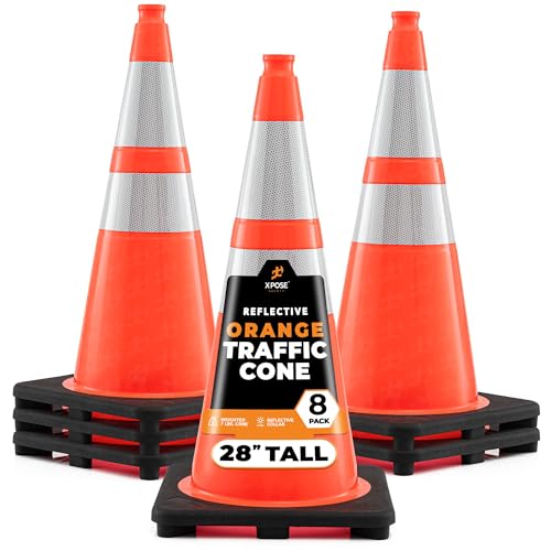 Image of Xpose Safety 28 inch Orange Traffic Cones, 8-Pack, 6 inch & 4 inch Collar
