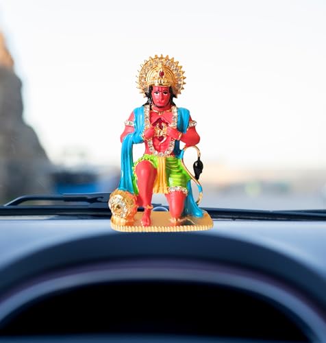 Image of Unique Hanumanji Murti | 8cm Height Metal Bajrangbali Statue with Heart Open Pose | Hanuman Idol for Home Mandir, Car Dashboard, Office & Gifting (Orange)(Pack of 01)