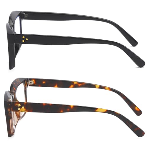 Image of REAVEE 2 Pack Oversized Reading Glasses for Women Men Blue Light Blocking, Ladies Stylish Retro Square Large Computer Readers (Black /Leopard 1.75x)