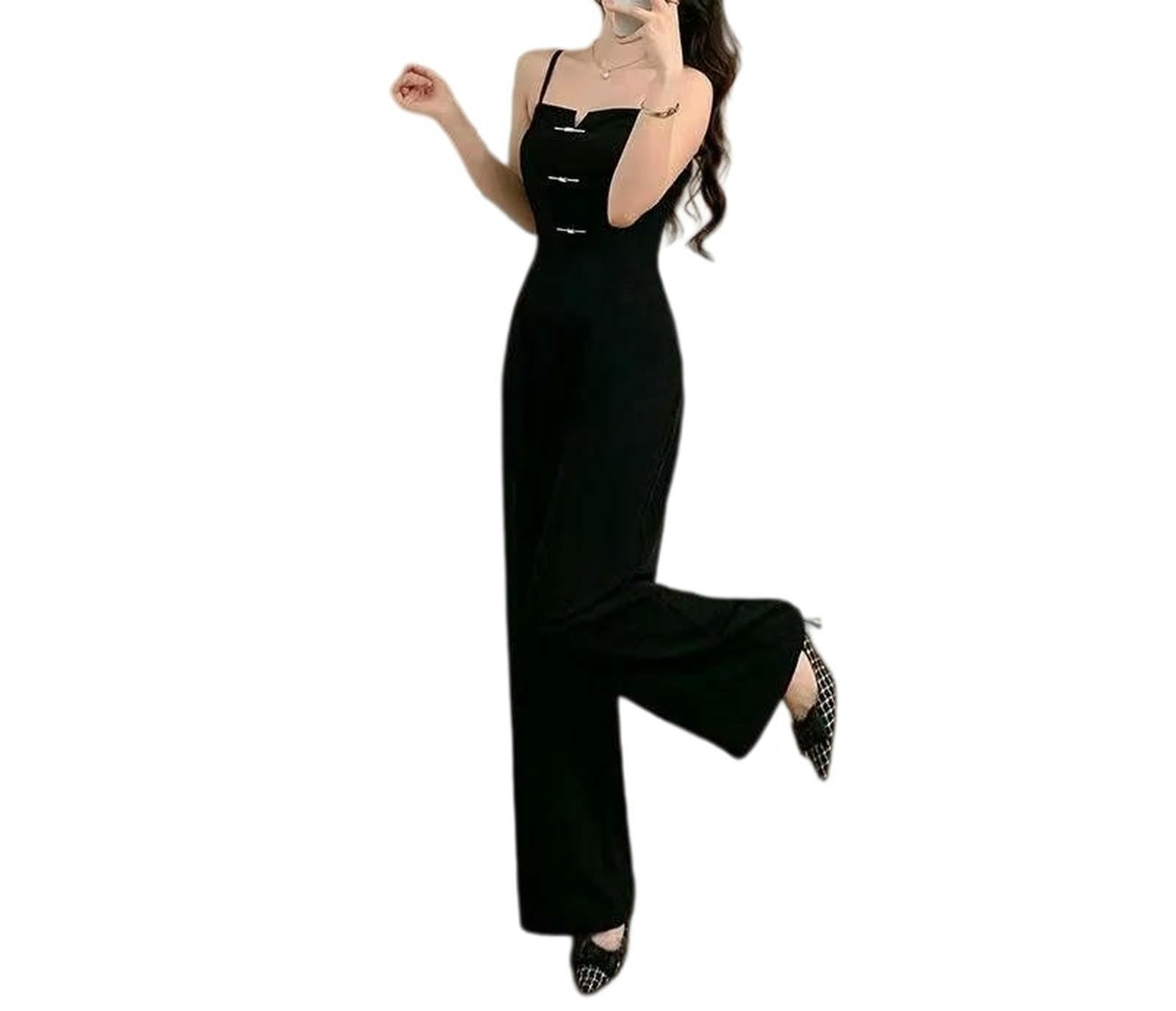 Mono De Verano Mono De Verano Ajustado De Pierna Ancha con Tirantes para Mujer
