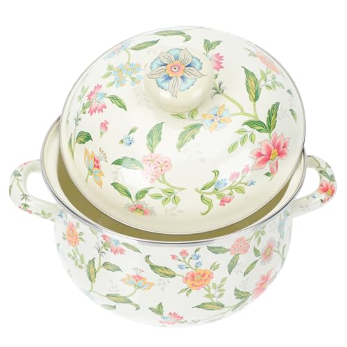 Beatifufu Olla Esmaltada Vintage de Cacerola Práctica para Cocinar Sopas y Guisos Diseño Retro con Plano para Inducción y Gas Fácil Limpieza y Almacenamiento
