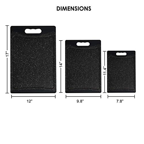 CHEF GRIDS Durable Plastic XL Marble Cutting Board, Chopping Board Thick Plastic, for Vegetable Meat or Cheese with Non-Slip Feet, Handles Juice Groove | Dishwasher Safe (3-pc Set, Black)
