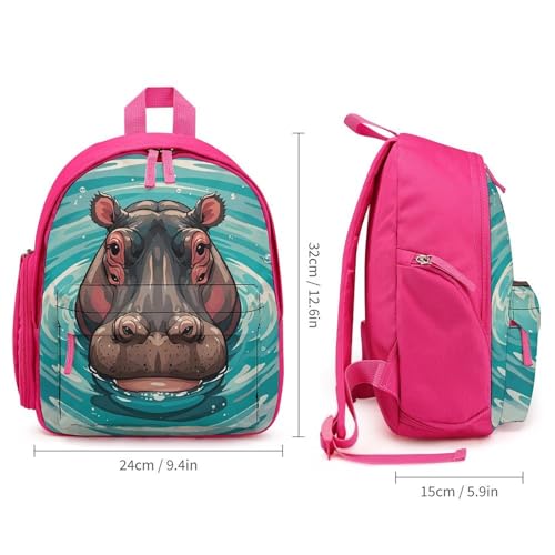 Cute Hippopotamus Backpack for Men Women, Durable Small Bookbag Lightweight Daypack for Travel, Hiking, Pink-style2